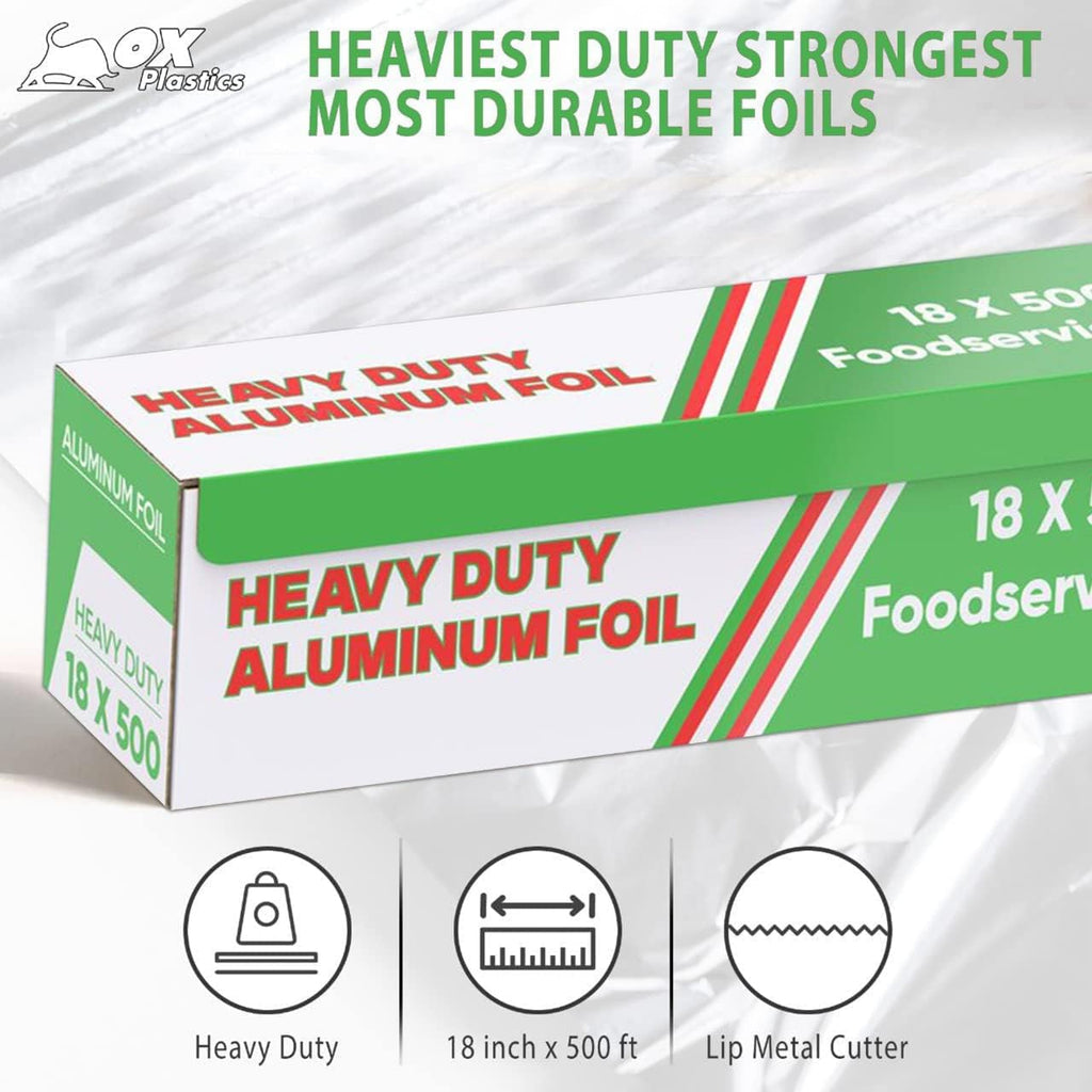 Freedom Aluminum Foil Wrap | Heavy-Duty, Commercial Grade for Food Service Industry | Silver Foil for Cooking, Roasting, Baking, BBQ & Parties | 22 Microns, 18 Inches x 500 Feet (4-Pack)