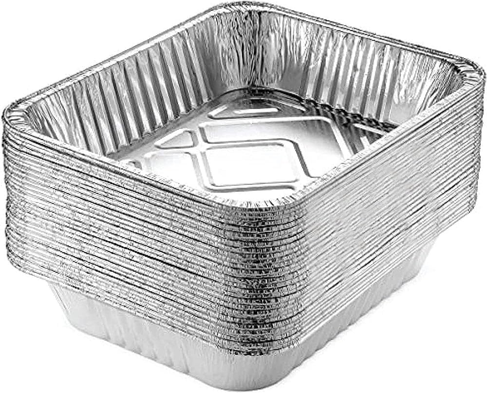 Heavy Duty Aluminum Pans 50 pack - Premium Quality Foil Pans with No Lids - Aluminum Baking Pans Freezer & Oven Safe Meant for Baking,Grilling,BBQ,Roasting Food Prep & Storage Made in USA (9x13 Inch)