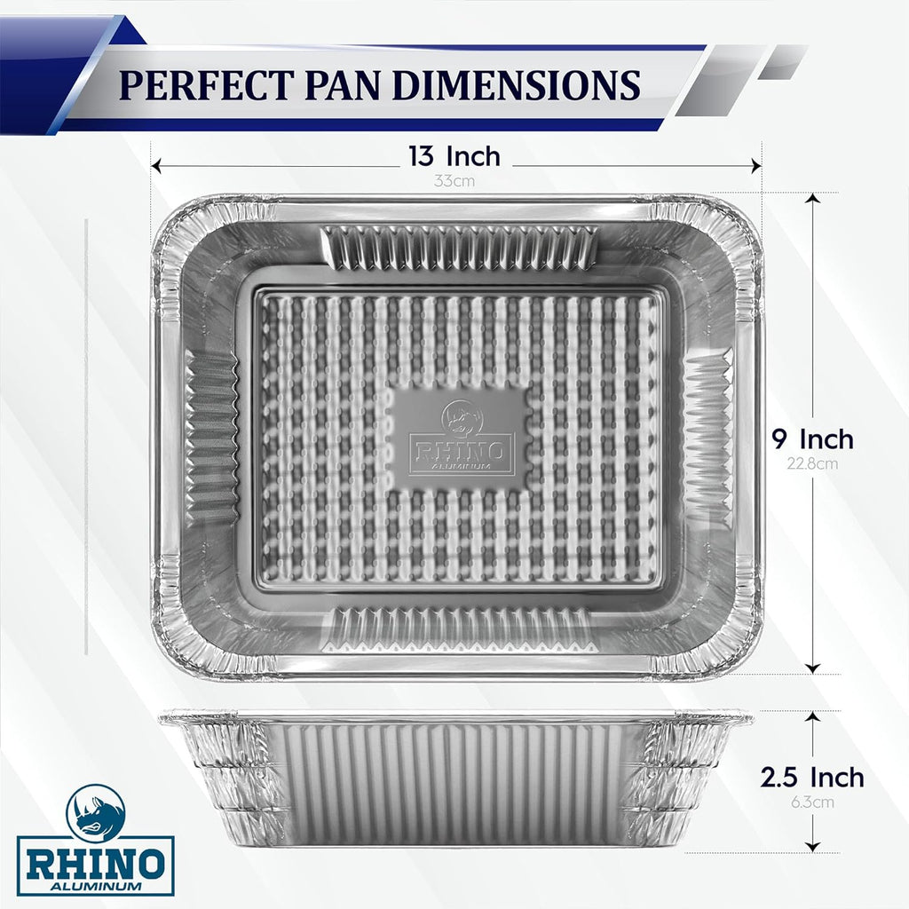 Heavy Duty Aluminum Pans 50 pack - Premium Quality Foil Pans with No Lids - Aluminum Baking Pans Freezer & Oven Safe Meant for Baking,Grilling,BBQ,Roasting Food Prep & Storage Made in USA (9x13 Inch)