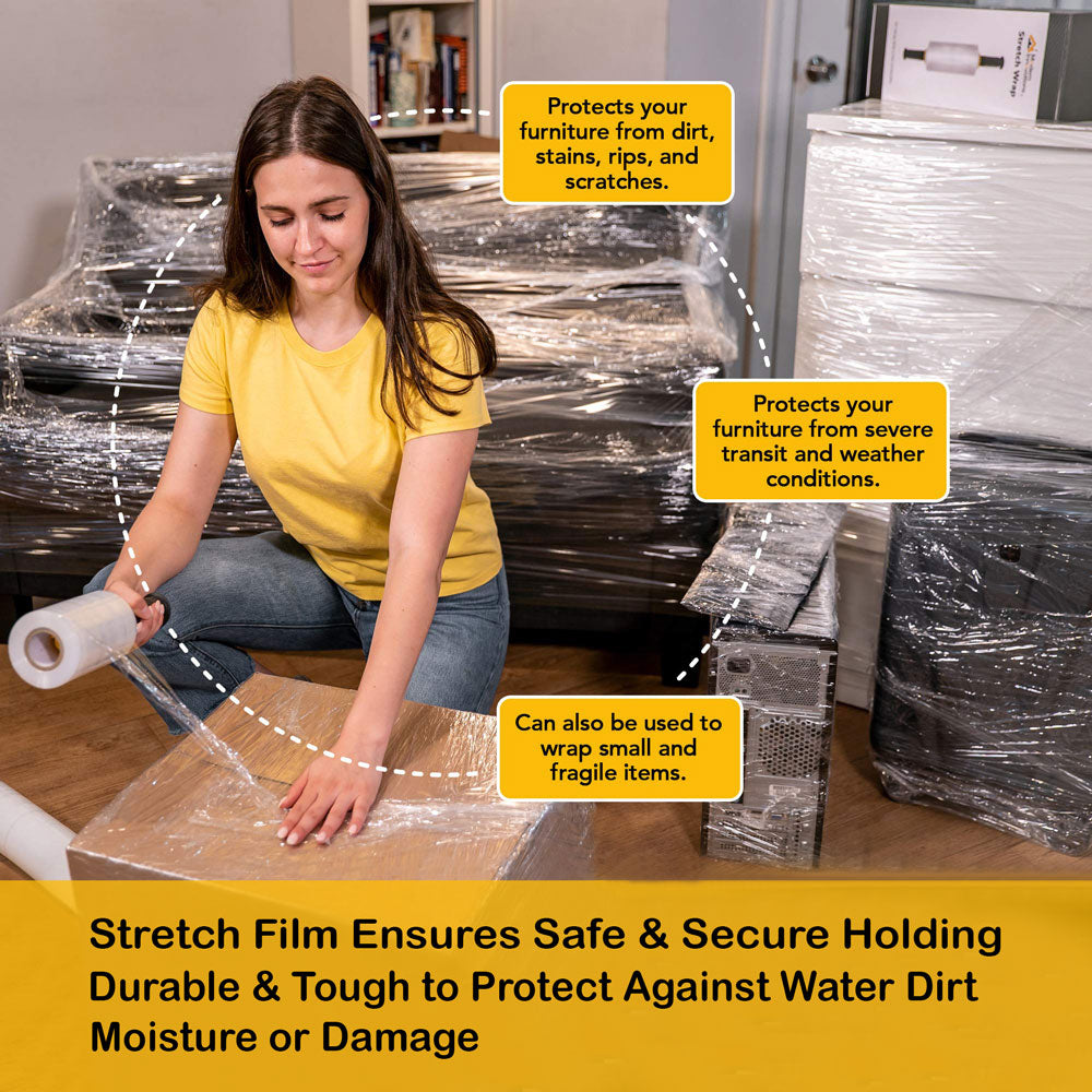 3 Inches X 1000 Feet Rolls With Handles, Plastic Film Pallet Shrink Wrap, 80 Gauge Thick, Clear, Industrial (16-Pack)