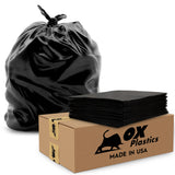 Ox Plastics Trash Can Liners Bags - 60 Gallon Capacity & 2mil Thick Extra Heavy Duty Strength - Large Garbage, Leak-Proof & Durable, House & Commercial Use Bags Black