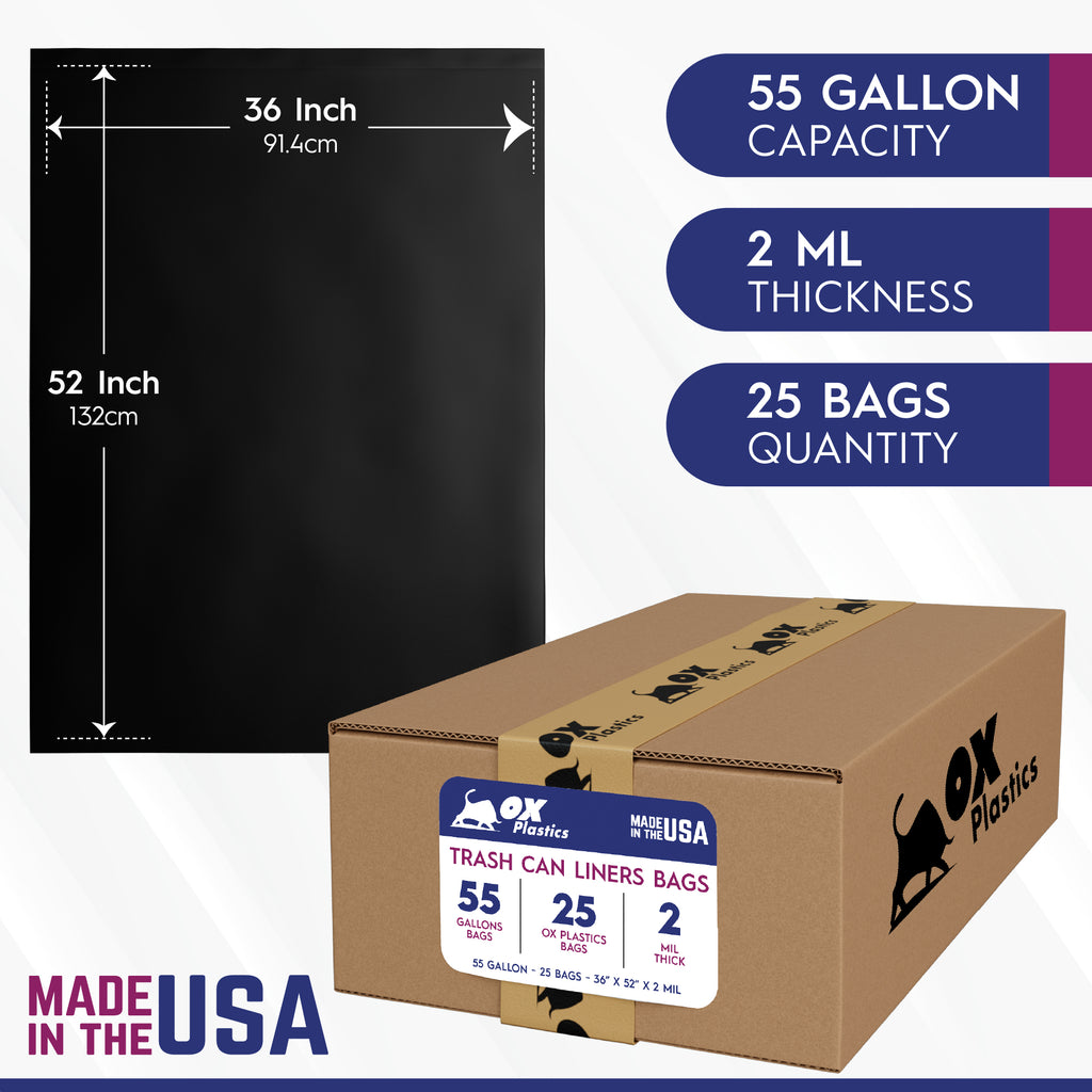 55 Gallon Capacity 2 mil Thick  Extra Heavy Duty Garbage Bag 36" x 52" (25 Count)