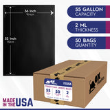 Ox Plastics 55 Gallon, 2 MIL thick, Large Contractor Heavy Duty Bags, Extra Large Trash Can Liner Bags, 36x52 55gal 2mil (Black, 25,50,100 count)