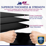 Ox Plastics Trash Can Liners Bags - 39 Gallon Capacity & 1.5mil Thick Extra Heavy Duty Strength - Large Garbage, Leak-Proof & Durable, House & Commercial Use Bags Black(20, 38, 100)