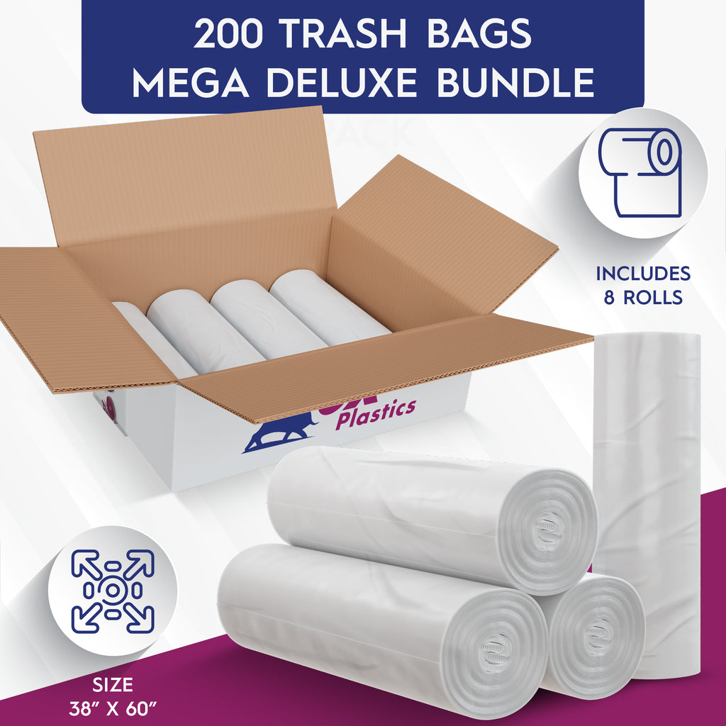 Ox Plastics 55-60 Gallon Trash Can Liner, High Density 38”x60”, 200 Bags