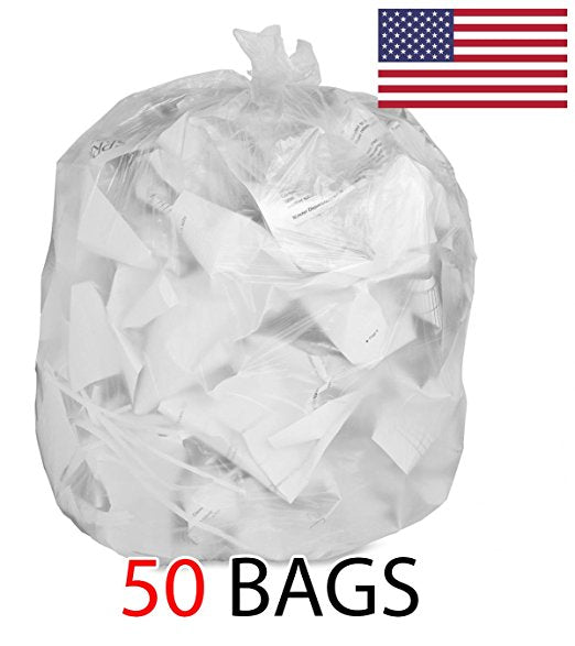 55-60 Gallon Clear Plastic Trash Bags, Large Recycling Garbage Bags, 50/Case