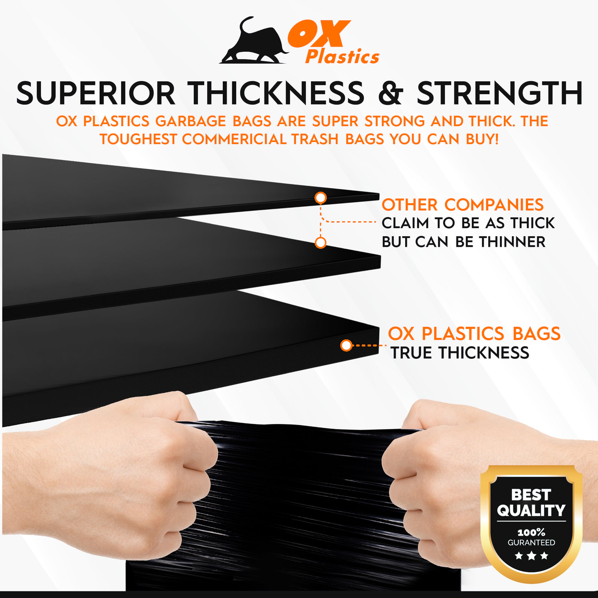 OX Plastics 42-46 gallon black trash bags, 37" x 43"