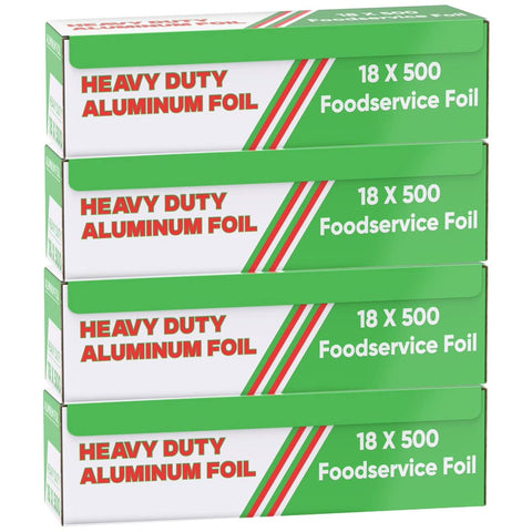Freedom Aluminum Foil Wrap | Heavy-Duty, Commercial Grade for Food Service Industry | Silver Foil for Cooking, Roasting, Baking, BBQ & Parties | 22 Microns, 18 Inches x 500 Feet (4-Pack)