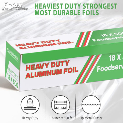 Freedom Aluminum Foil Wrap | Heavy-Duty, Commercial Grade for Food Service Industry | Silver Foil for Cooking, Roasting, Baking, BBQ & Parties | 22 Microns,18"x 500 Feet