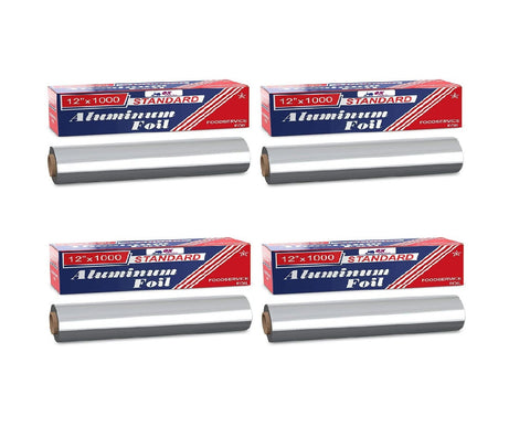 Premium Aluminum Foil | 12 Inches x 1000 Feet Long | Industrial Size and Strength | Commercial Grade & Length Foil Wrap for Food Service Industry and Home Use| Strong Silver (4-Pack)