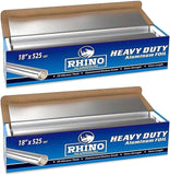 Rhino Aluminum Foil Wrap | Heavy-Duty, Commercial Grade for Food Service Industry | Silver Foil for Cooking, Roasting, Baking, BBQ & Parties | 25 Microns,18" x 525 Feet