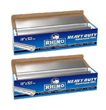 Rhino Aluminum Foil Wrap | Heavy-Duty, Commercial Grade for Food Service Industry | Silver Foil for Cooking, Roasting, Baking, BBQ & Parties | 25 Microns, 18 Inches x 525 Feet (2-Pack)