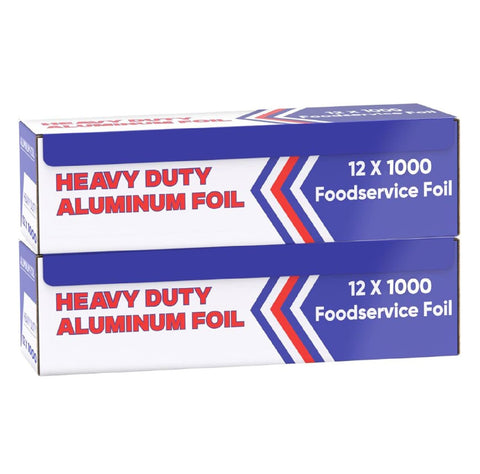 Aluminum Foil Roll 12 Inches x 1000 Feet - Aluminum Foil Heavy-Duty, Commercial Grade for Food Service Industry - Silver Foil for Cooking & Roasting (2-Pack)