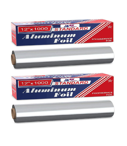 Premium Aluminum Foil | 12 Inches x 1000 Feet Long | Industrial Size and Strength | Commercial Grade & Length Foil Wrap for Food Service Industry and Home Use| Strong Silver (2-Pack)