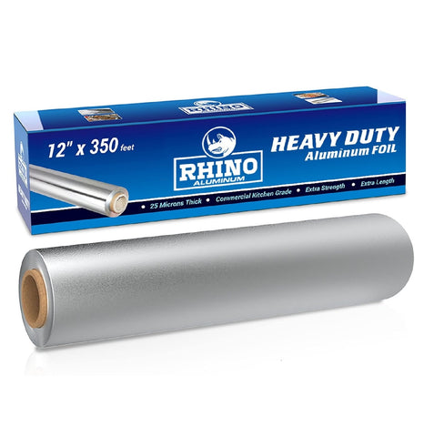 Rhino Aluminum Foil Wrap | Heavy-Duty, Commercial Grade for Food Service Industry | Silver Foil for Cooking, Roasting, Baking, BBQ & Parties | 25 Microns, 12" x 350 Feet