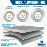 Rhino Aluminum Foil Wrap | Heavy-Duty, Commercial Grade for Food Service Industry | Silver Foil for Cooking, Roasting, Baking, BBQ & Parties | 25 Microns,18" x 525 Feet