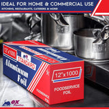 Premium Aluminum Foil | 12”x1000 Feet Long | Industrial Size and Strength | Commercial Grade & Length Foil Wrap for Food Service Industry and Home Use| Strong Silver (1 Pack)