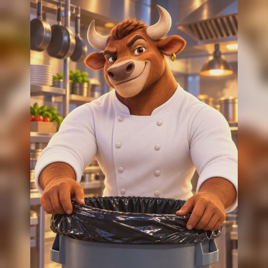 Leo the Ox shows the Ox Plastics 55 gallon 3 mil 36x52 trash bag