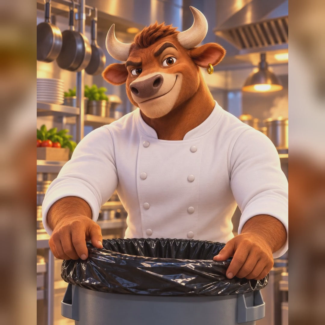 Leo the Ox shows the Ox Plastics 55 gallon 3 mil 36x52 trash bag