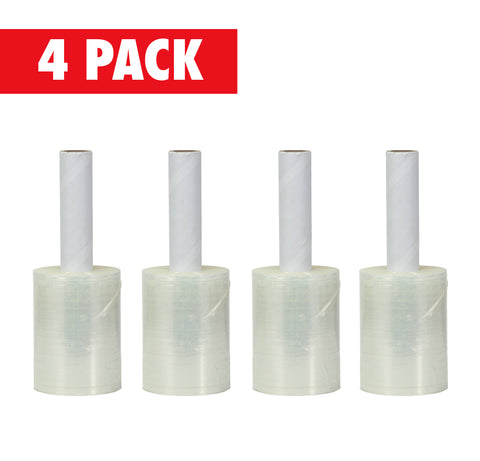 5 Inches X 1000 Feet Rolls With Handles, Plastic Film Pallet Shrink Wrap, 80 Gauge Thick, Clear, Industrial Strength, Made in USA (4-Pack)