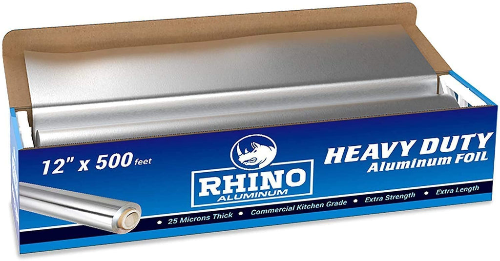 Rhino Aluminum Heavy Duty Aluminum Foil | Rhino 12 x 350 SF Long Roll, 25 Microns Thick | Commercial Grade & Extra Thick, Strong Enough for Food