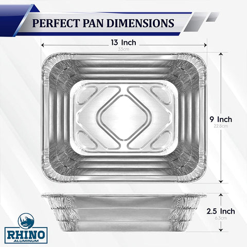 Rhino Aluminum Heavy Duty Aluminum Foil Pans Disposable | Half Size Deep Baking Pans | Superior and Premium Quality | Meant for Baking, Grilling, Catering, Roasting, BBQ, Food Prep & Food Storage | Made in USA