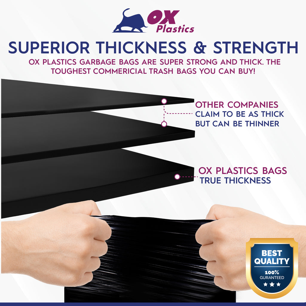 Ultrasac Heavy Duty 55-60 Gallon Trash Bags - (Large 50 Pack/w Ties) - 2  MIL Industrial Strength Plastic Drum Liners 38 x 58 Professional Black Garbage  Bags for Construction, Contractors Black 2.0 MIL Bags