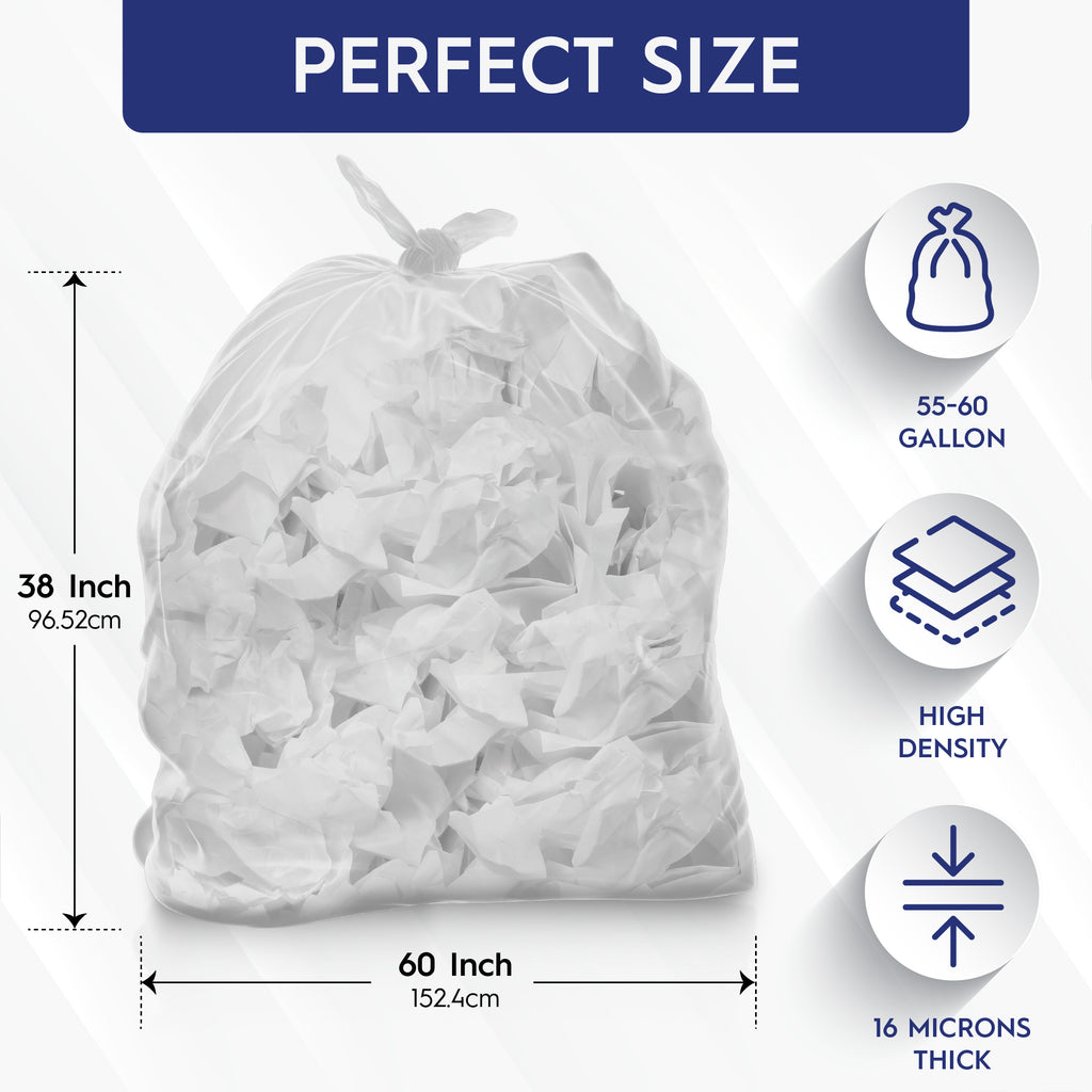 Ox Plastics 55-60 Gallon Trash Can Liner, High Density 38”x60”, 200 Bags