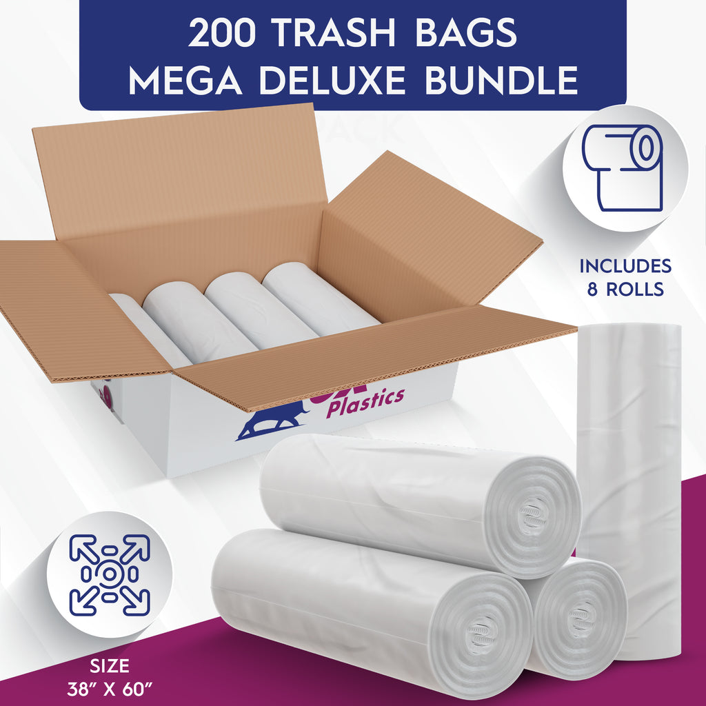 200 Pack Clear High Density Trash Bags 36 x 60 55 Gal